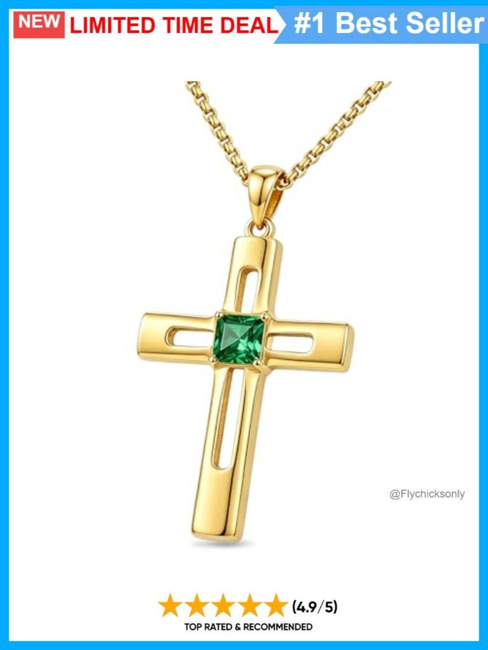 14K Gold Plated Birthstone Cross Necklace for Women